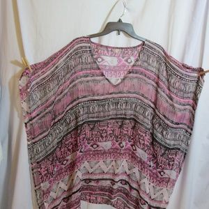 Cover up Top Tunic Sheer Pink Black White OSFM